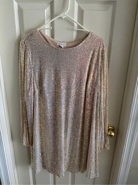 Chic Soul Sequin Long-Sleeve Mini Dress in Blush and Gold
